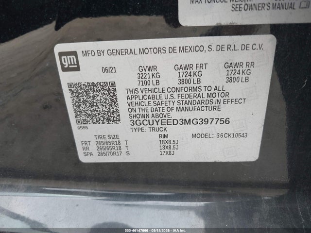 Aukcja sprzedaży 2021 Chevrolet Silverado 1500 Rst, vin: 3GCUYEED3MG397756, numer aukcji: 46147666