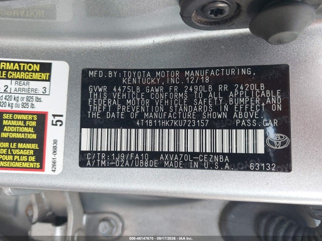 Toyota CAMRY LE 2019 4T1B11HK7KU723157 Image 9