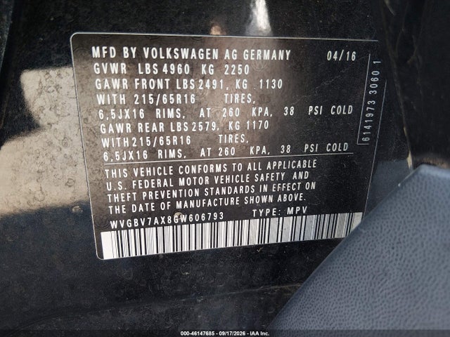 2016 Volkswagen Tiguan S მანქანა იყიდება აუქციონზე, vin: WVGBV7AX8GW606793, აუქციონის ნომერი: 46147685