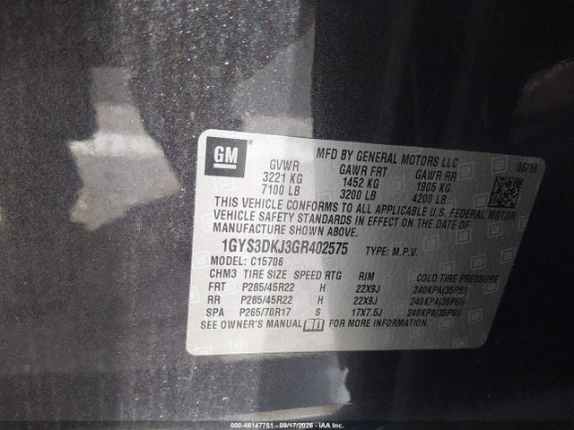 Aukcja sprzedaży 2016 Cadillac Escalade Platinum, vin: 1GYS3DKJ3GR402575, numer aukcji: 46147751