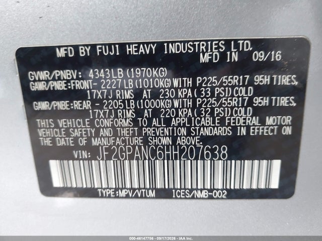 Продаж на аукціоні авто 2017 Subaru Crosstrek 2.0i Limited, vin: JF2GPANC6HH207638, номер лоту: 46147756