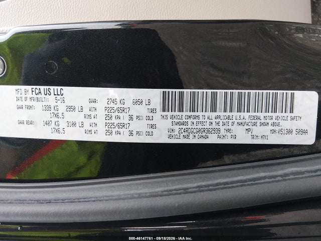 Продажа на аукционе авто 2016 Dodge Grand Caravan Sxt, vin: 2C4RDGCG0GR362939, номер лота: 46147761