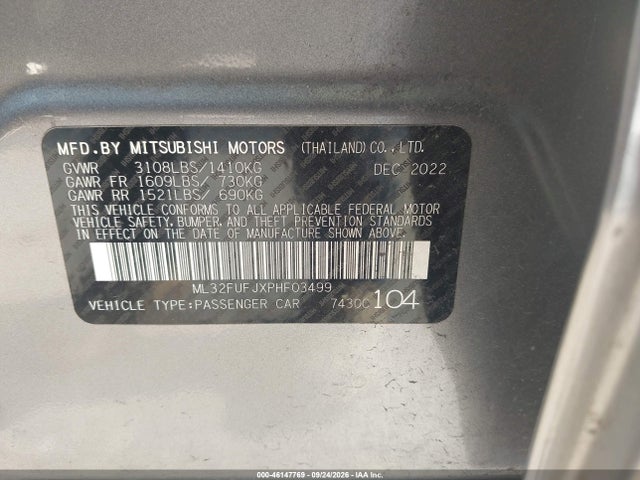 2023 Mitsubishi Mirage G4 Black Edition/es/le მანქანა იყიდება აუქციონზე, vin: ML32FUFJXPHF03499, აუქციონის ნომერი: 46147769