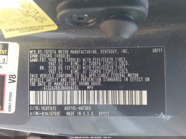 Продаж на аукціоні авто 2011 Toyota Venza, vin: 4T3ZA3BB3BU049745, номер лоту: 46147784