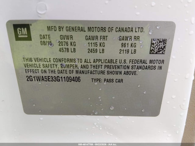 46147789 :رقم المزاد ، 2G1WA5E33G1109406 vin ، 2016 Chevrolet Impala Limited Ls مزاد بيع