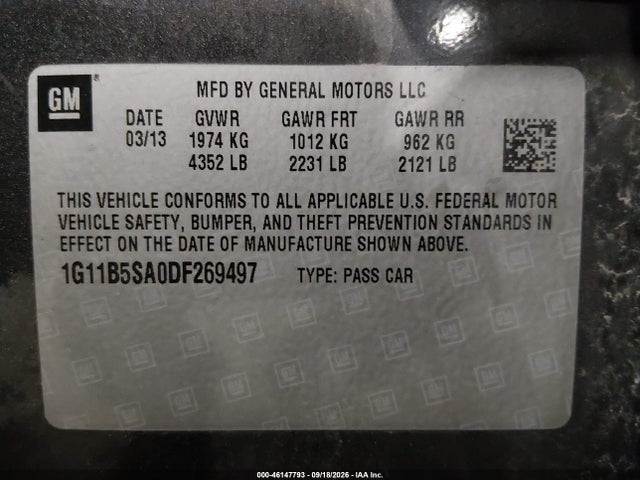 Продаж на аукціоні авто 2013 Chevrolet Malibu 1ls, vin: 1G11B5SA0DF269497, номер лоту: 46147793