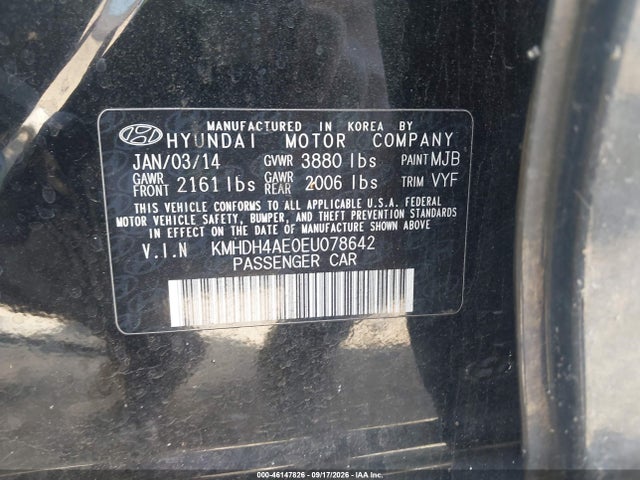 Aukcja sprzedaży 2014 Hyundai Elantra Limited, vin: KMHDH4AE0EU078642, numer aukcji: 46147826