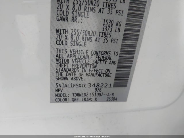 Aukcja sprzedaży 2026 Infiniti Qx60 Luxe Awd, vin: 5N1AL1FSXTC348221, numer aukcji: 46147834