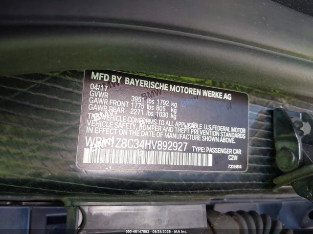 Aukcja sprzedaży 2017 Bmw I3 94 Ah W/range Extender, vin: WBY1Z8C34HV892927, numer aukcji: 46147853