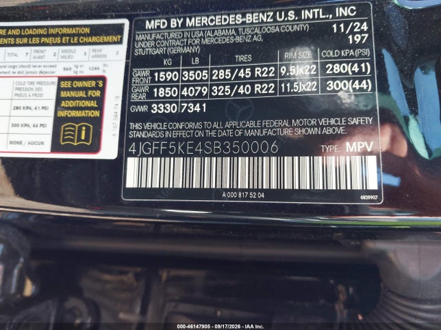 46147905 :رقم المزاد ، 4JGFF5KE4SB350006 vin ، 2025 Mercedes-benz Gls 450 4matic مزاد بيع