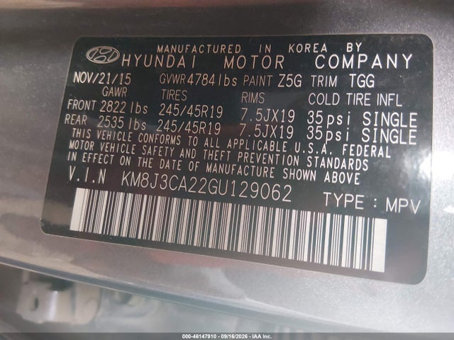 Hyundai Tucson Sport 2016 KM8J3CA22GU129062 Image 9