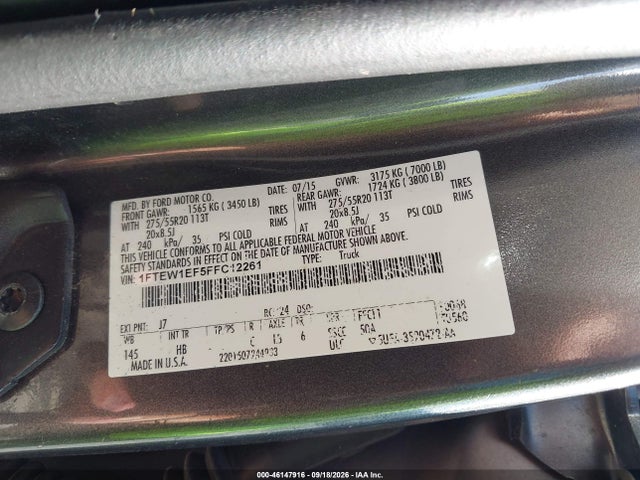 46147916 :رقم المزاد ، 1FTEW1EF5FFC12261 vin ، 2015 Ford F-150 Lariat مزاد بيع