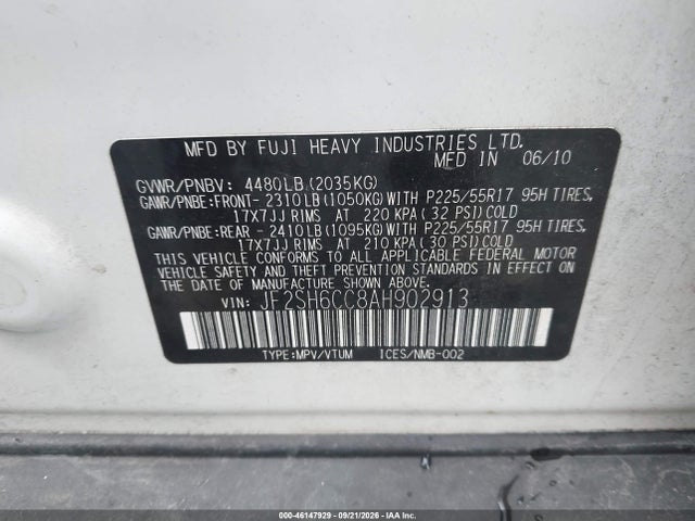 Aukcja sprzedaży 2010 Subaru Forester 2.5x Premium, vin: JF2SH6CC8AH902913, numer aukcji: 46147929