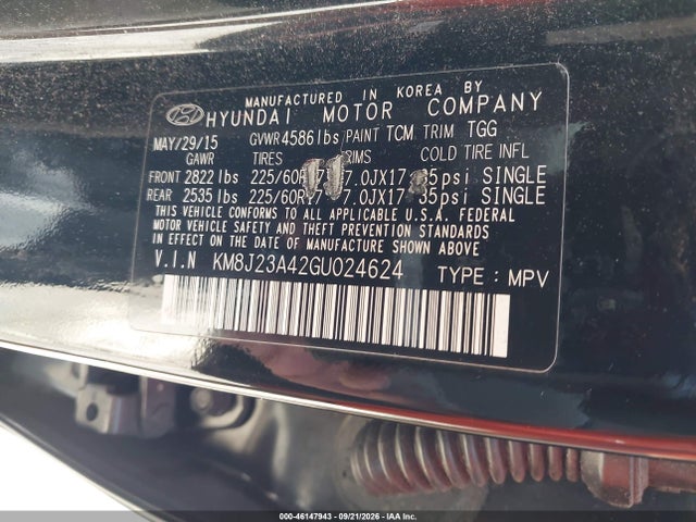 Aukcja sprzedaży 2016 Hyundai Tucson Se, vin: KM8J23A42GU024624, numer aukcji: 46147943