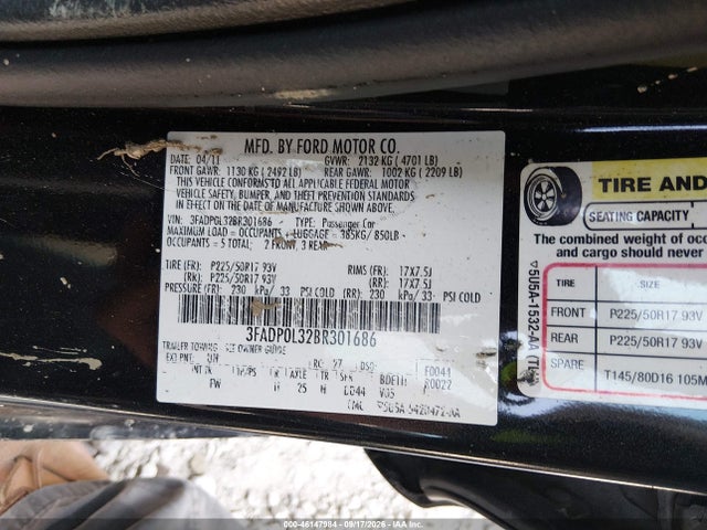 Aukcja sprzedaży 2011 Ford Fusion Hybrid, vin: 3FADP0L32BR301686, numer aukcji: 46147984