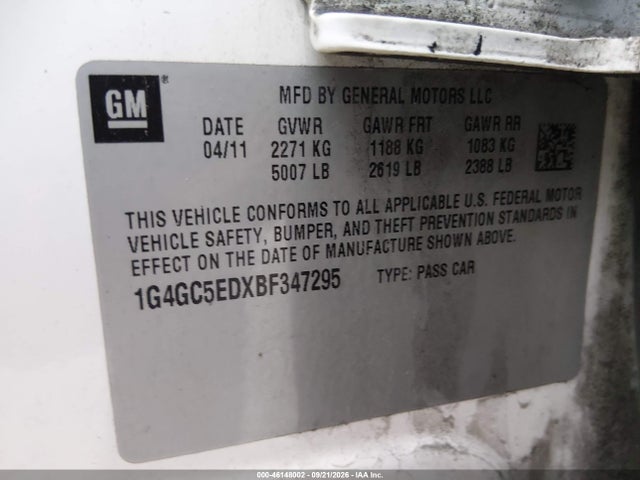 Продаж на аукціоні авто 2011 Buick Lacrosse Cxl, vin: 1G4GC5EDXBF347295, номер лоту: 46148002