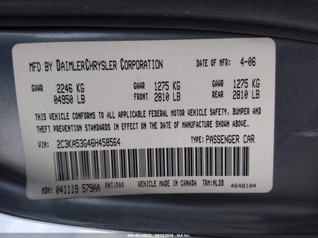 Aukcja sprzedaży 2006 Chrysler 300 Touring, vin: 2C3KA53G46H458564, numer aukcji: 46148020