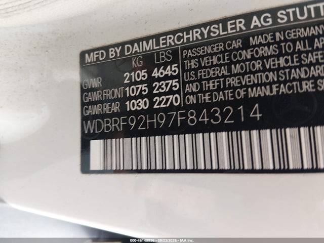 46148036 :رقم المزاد ، WDBRF92H97F843214 vin ، 2007 Mercedes-benz C 280 Luxury 4matic مزاد بيع