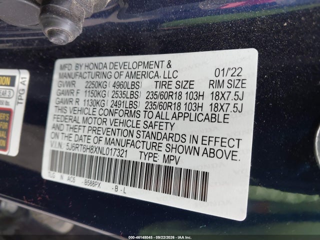5J6RT6H8XNL017321 Honda Cr-v Hybrid Ex-l