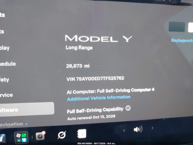 2026 Tesla Model Y Premium Rear-wheel Drive/rear-wheel Drive მანქანა იყიდება აუქციონზე, vin: 7SAYGDED7TF525762, აუქციონის ნომერი: 46148064