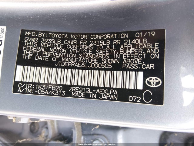 Продаж на аукціоні авто 2020 Toyota Corolla Le, vin: JTDEPRAE8LJ000505, номер лоту: 46148075