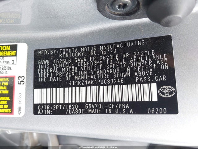 4T1KZ1AK1PU083246 Toyota Camry Xse V6