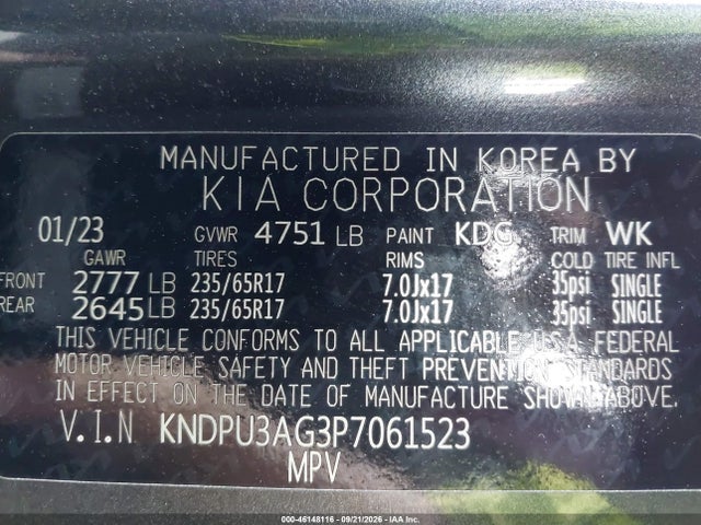 2023 Kia Sportage Hybrid Lx მანქანა იყიდება აუქციონზე, vin: KNDPU3AG3P7061523, აუქციონის ნომერი: 46148116