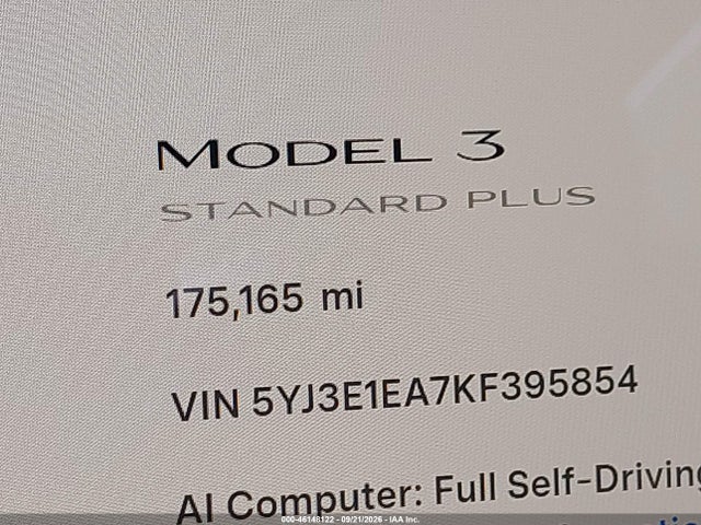 Продаж на аукціоні авто 2019 Tesla Model 3 Long Range/mid Range/standard Range/standard Range Plus, vin: 5YJ3E1EA7KF395854, номер лоту: 46148122