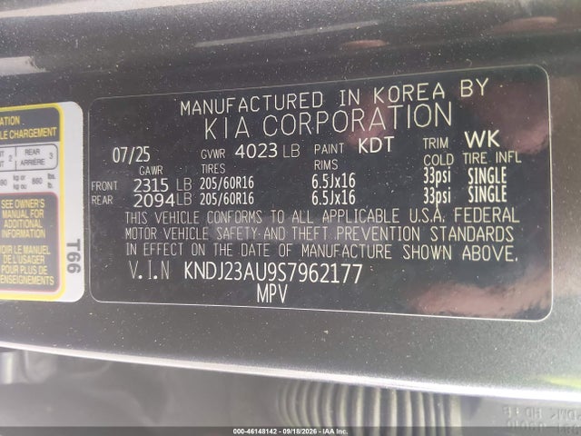 2025 Kia Soul Lx მანქანა იყიდება აუქციონზე, vin: KNDJ23AU9S7962177, აუქციონის ნომერი: 46148142