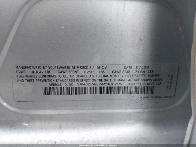 Aukcja sprzedaży 2010 Volkswagen Jetta S, vin: 3VWJZ7AJ7AM002799, numer aukcji: 46148165