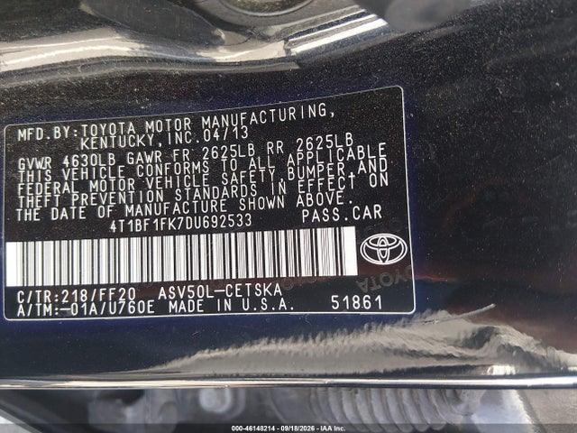 Продаж на аукціоні авто 2013 Toyota Camry Se, vin: 4T1BF1FK7DU692533, номер лоту: 46148214