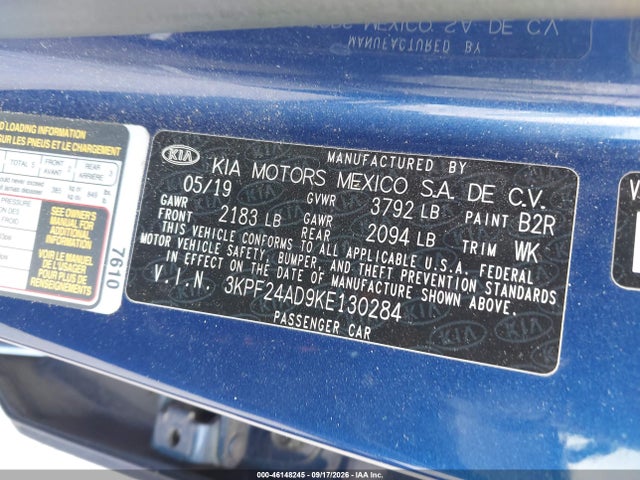 Aukcja sprzedaży 2019 Kia Forte Lxs, vin: 3KPF24AD9KE130284, numer aukcji: 46148245