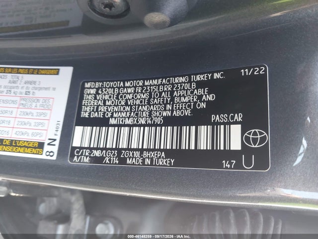 2022 Toyota C-hr Limited მანქანა იყიდება აუქციონზე, vin: NMTKHMBX3NR147905, აუქციონის ნომერი: 46148259