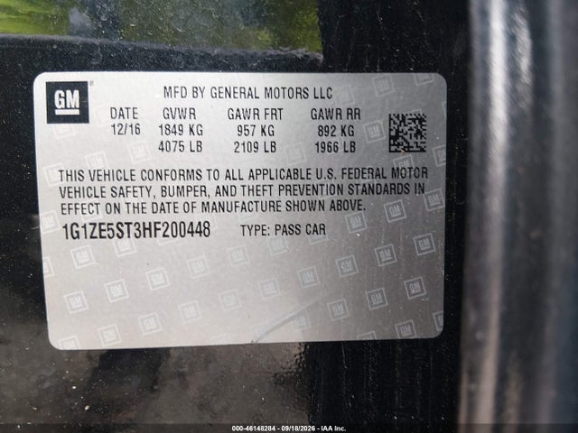46148284 :رقم المزاد ، 1G1ZE5ST3HF200448 vin ، 2017 Chevrolet Malibu 1lt مزاد بيع