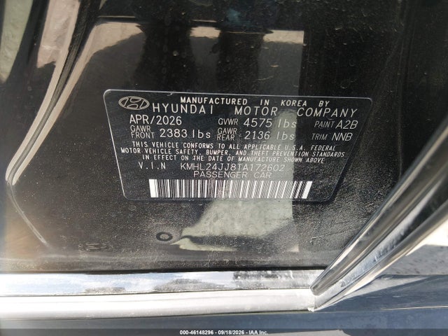 46148296 :رقم المزاد ، KMHL24JJ8TA172602 vin ، 2026 Hyundai Sonata Hybrid Blue مزاد بيع