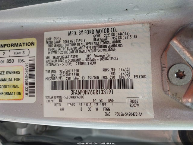 Продажа на аукционе авто 2016 Ford Fusion Se, vin: 3FA6P0H76GR133191, номер лота: 46148300
