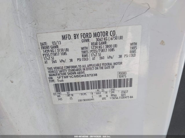 Продаж на аукціоні авто 2013 Ford F-150 Xl, vin: 1FTMF1CM5DKE57238, номер лоту: 46148358