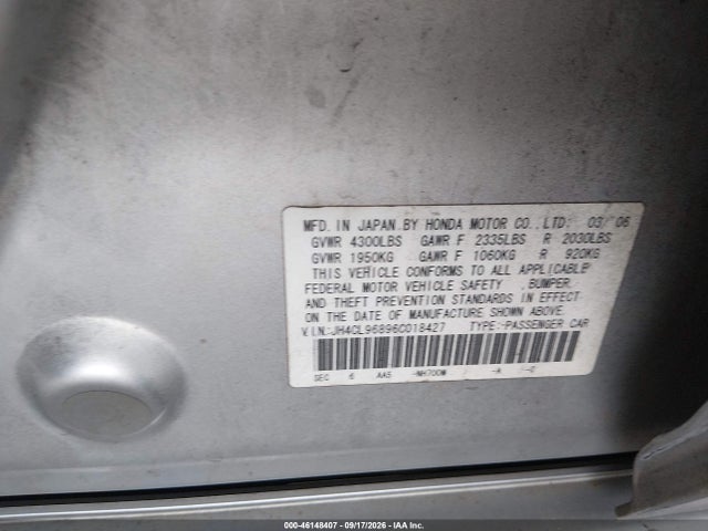 Aukcja sprzedaży 2006 Acura Tsx, vin: JH4CL96896C018427, numer aukcji: 46148407