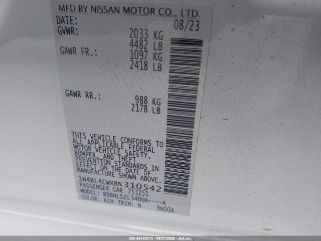 46148415 :رقم المزاد ، 1N4BL4CWXRN310542 vin ، 2024 Nissan Altima Sr Intelligent Awd مزاد بيع