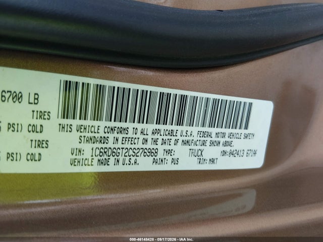 46148428 :رقم المزاد ، 1C6RD6GT2CS276968 vin ، 2012 Ram 1500 Big Horn مزاد بيع