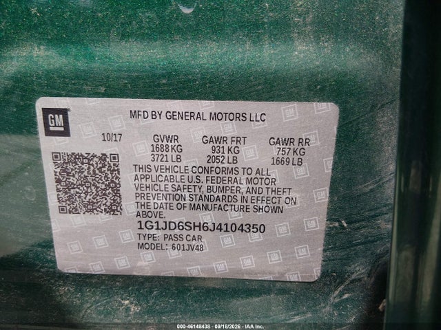 Продажа на аукционе авто 2018 Chevrolet Sonic Lt Auto, vin: 1G1JD6SH6J4104350, номер лота: 46148438