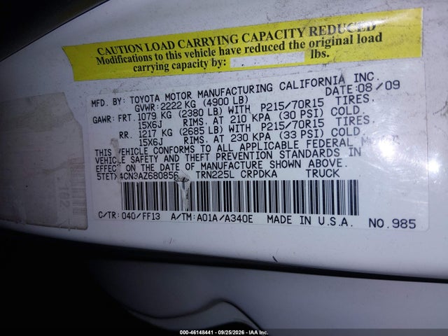 46148441 :رقم المزاد ، 5TETX4CN3AZ680856 vin ، 2010 Toyota Tacoma مزاد بيع