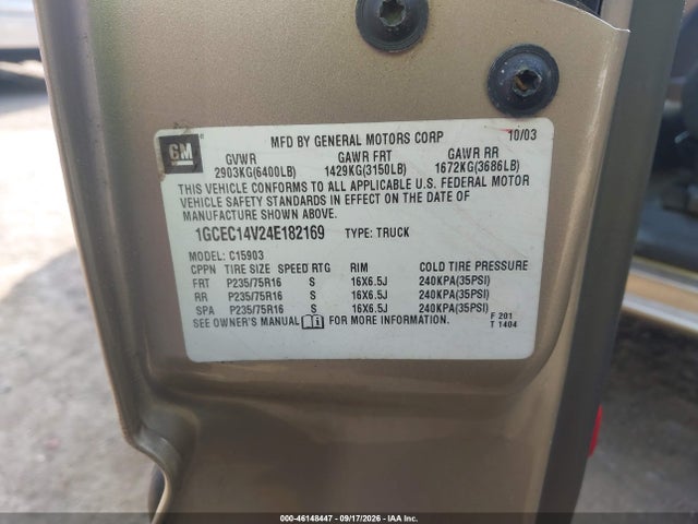 Продаж на аукціоні авто 2004 Chevrolet Silverado 1500 Ls, vin: 1GCEC14V24E182169, номер лоту: 46148447