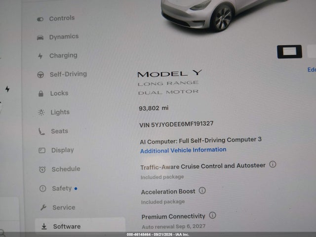 5YJYGDEE6MF191327 Tesla Model Y Long Range