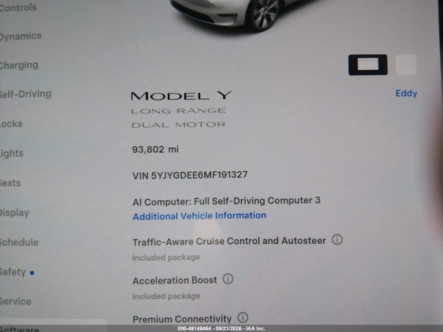 5YJYGDEE6MF191327 Tesla Model Y Long Range