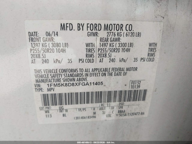Ford EXPLORER XLT 2015 1FM5K8D8XFGA11405 Image 9