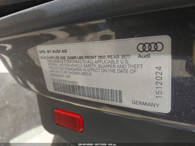 Aukcja sprzedaży 2024 Audi A6 Premium Plus 55 Tfsi Quattro S Tronic, vin: WAUL2BF29RN044622, numer aukcji: 46148560
