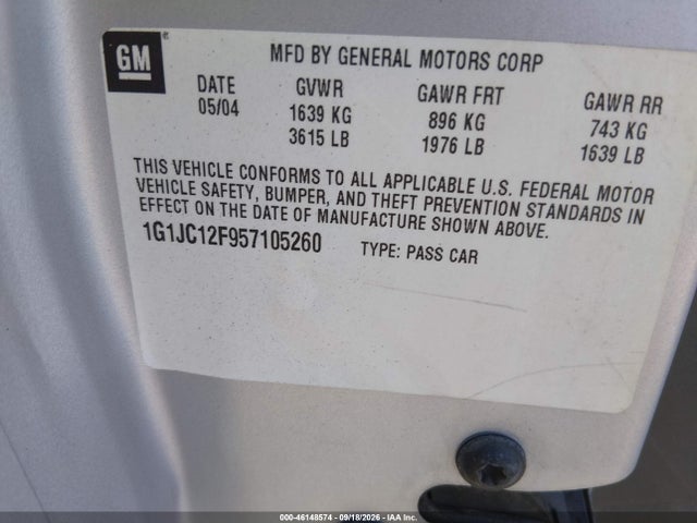 Продаж на аукціоні авто 2005 Chevrolet Cavalier, vin: 1G1JC12F957105260, номер лоту: 46148574
