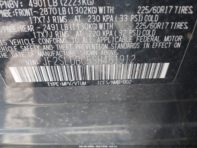 46148580 :رقم المزاد ، JF2SLDBC5SH461912 vin ، 2025 Subaru Forester Premium مزاد بيع