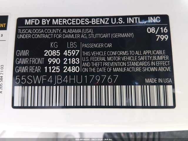 Продаж на аукціоні авто 2017 Mercedes-benz C 300 Sport, vin: 55SWF4JB4HU179767, номер лоту: 46148595